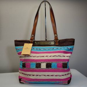 Patricia Nash Tote Purse Hand Bag NEW Large Chennai Hand Loomed Cotton Magenta